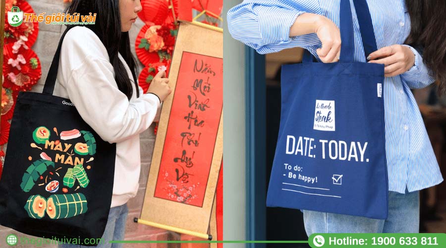 Các mẫu túi canvas in hình dịp Tết, ngày hội tuyển dụng