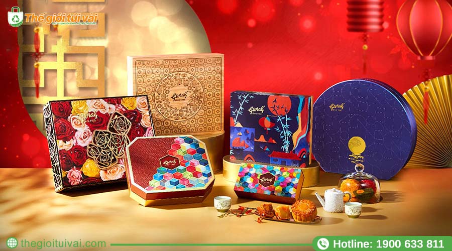 Hộp bánh Trung thu họa tiết truyền thống phối màu trang nhã