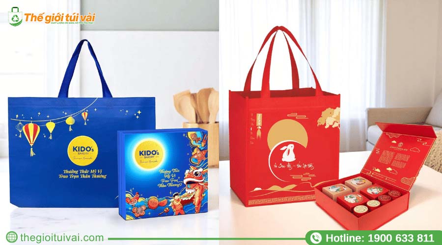 Hộp bánh và túi vải đồng bộ được trao tay trong dịp Trung Thu