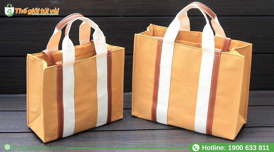 Mẫu túi canvas hộp đứng phối quai da trang trọng Mẫu túi canvas hộp đứng phối quai da trang trọng