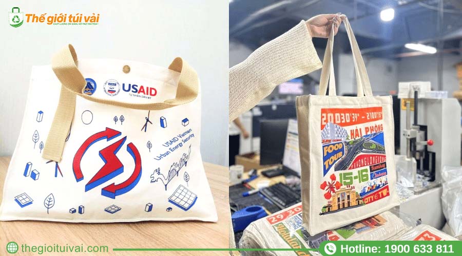 Mẫu túi canvas in lặp logo nhiều vị trí Mẫu túi canvas in lặp logo nhiều vị trí