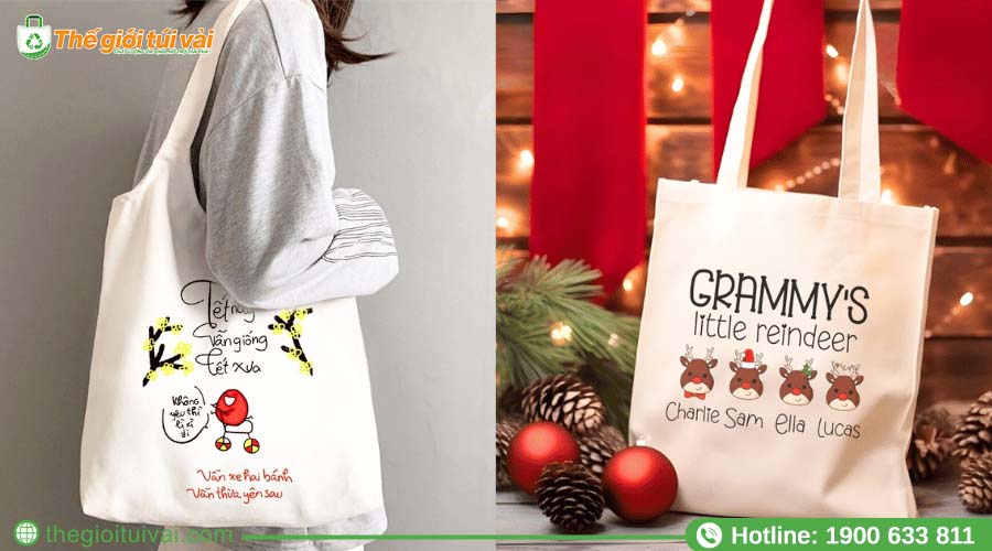 Mẫu túi canvas thiết kế độc quyền với câu slogan lễ hội Mẫu túi canvas thiết kế độc quyền với câu slogan lễ hội