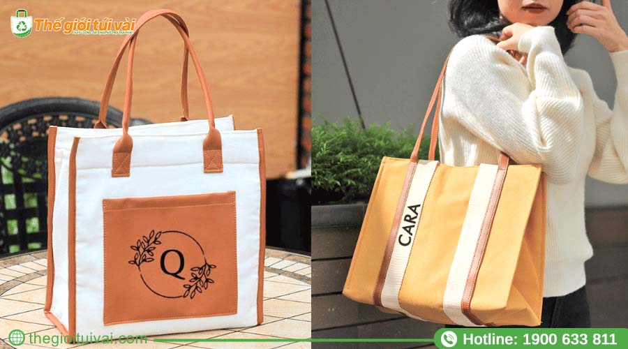 Mẫu túi vải bố canvas phối da quai xách Mẫu túi vải bố canvas phối da quai xách