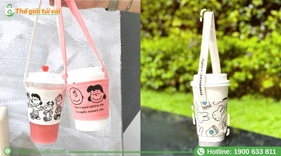 Quai vải đựng ly đơn nhỏ gọn Quai vải đựng ly đơn nhỏ gọn