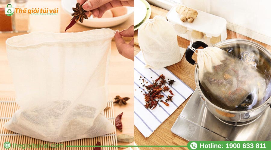 Túi lọc trà làm từ vải cotton mềm mại Túi lọc trà làm từ vải cotton mềm mại