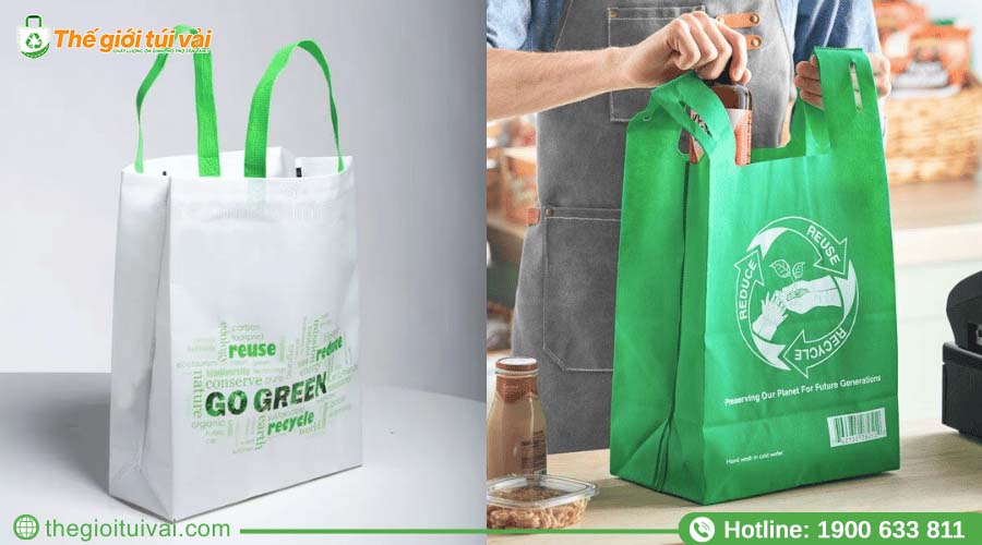 Túi vải không dệt RPET có màu sắc tự nhiên, in logo "Go Green"