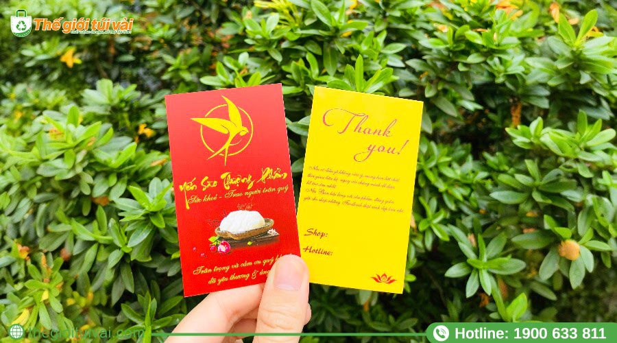 Thiệp cảm ơn, hướng dẫn sử dụng đặt khéo léo trong túi vải Thiệp cảm ơn, hướng dẫn sử dụng đặt khéo léo trong túi vải