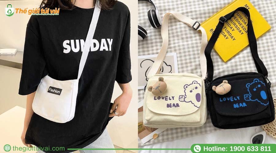 Túi canvas nắp gập in logo sắc sảo trên nắp