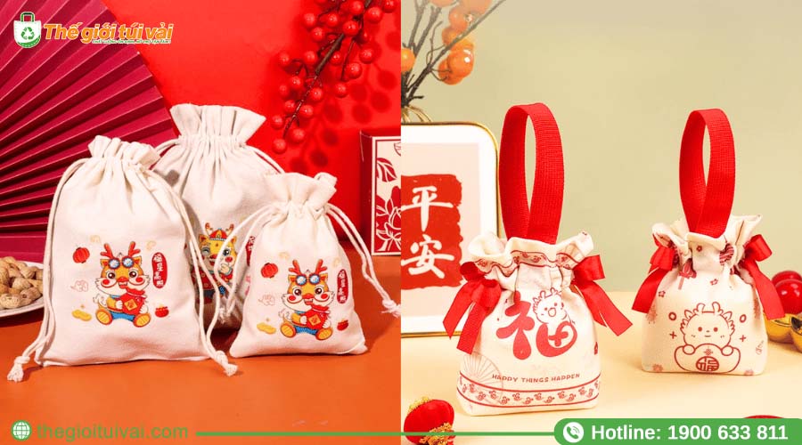 Túi canvas rút dây in họa tiết xuân Túi canvas rút dây in họa tiết xuân