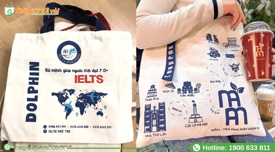Túi canvas với logo in sắc nét, nhìn rõ từng chi tiết Túi canvas với logo in sắc nét, nhìn rõ từng chi tiết