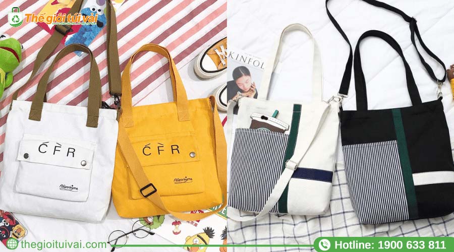 Túi tote vải canvas đeo chéo có dáng hình hộp cứng cáp Túi tote vải canvas đeo chéo có dáng hình hộp cứng cáp