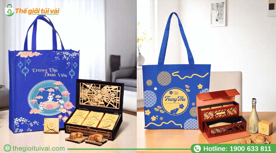 Túi vải đựng hộp bánh Trung thu in logo doanh nghiệp ấn tượng Túi vải đựng hộp bánh Trung thu in logo doanh nghiệp ấn tượng