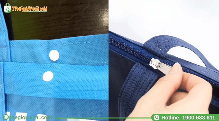 Túi vải không dệt có cúc bấm hoặc khóa kéo