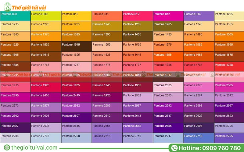 Bảng màu pantone chuẩn C, U (C: in bóng, U: in mờ) túi PP dệt