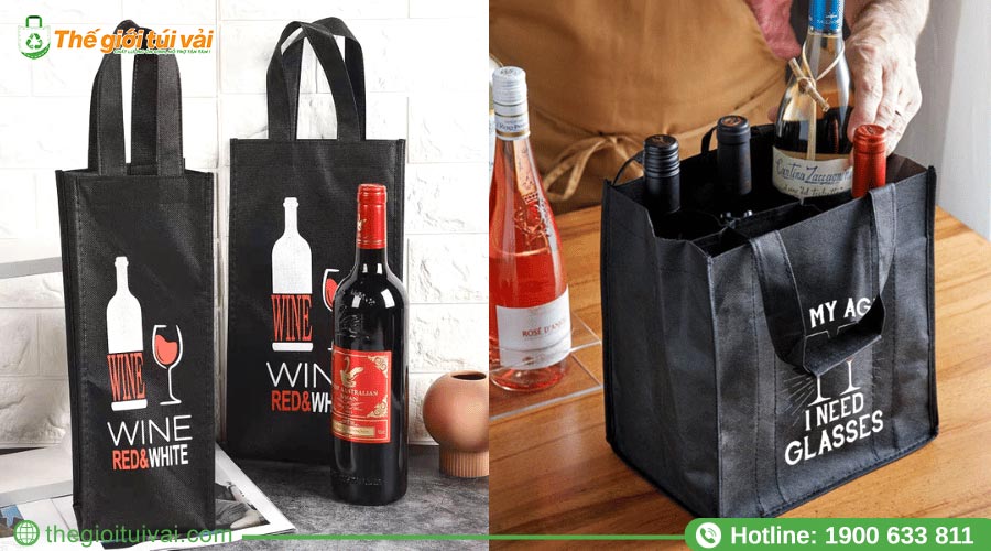 Chai rượu được đựng trong túi vải lịch sự sau khi mua Chai rượu được đựng trong túi vải lịch sự sau khi mua