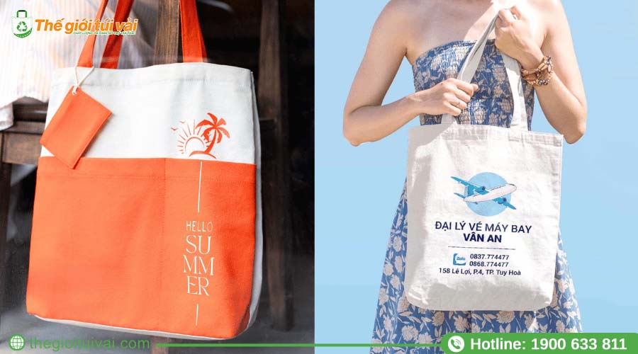 Khách du lịch sử dụng túi vải in logo thương hiệu trong chuyến đi Khách du lịch sử dụng túi vải in logo thương hiệu trong chuyến đi