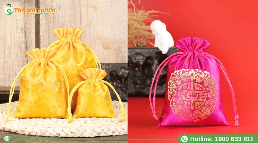 Màu sắc hồng, vàng đồng phổ biến của túi vải đựng trang sức