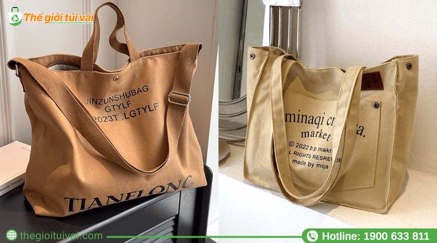 Túi vải bố màu be tự nhiên, có thể in logo màu đen hoặc nâu trầm Túi vải bố màu be tự nhiên, có thể in logo màu đen hoặc nâu trầm