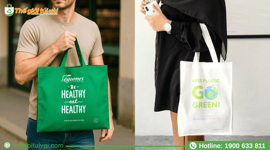 Mẫu túi vải không dệt in logo màu sắc đơn giản, dễ nhận diện Mẫu túi vải không dệt in logo màu sắc đơn giản, dễ nhận diện
