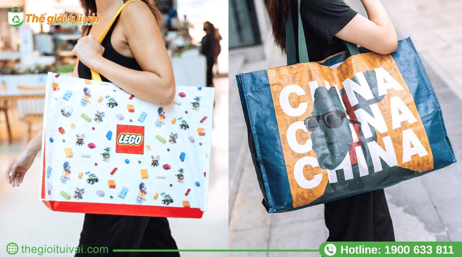 Túi xách siêu thị PP dệt kiểu dáng hình hộp may viền Túi xách siêu thị PP dệt kiểu dáng hình hộp may viền