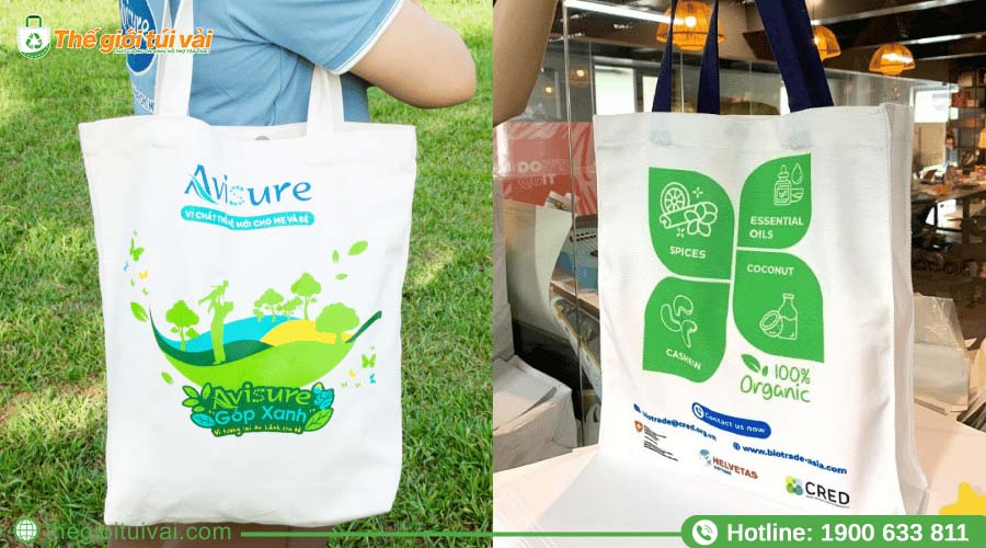 Các mẫu túi canvas tote đã được in sẵn logo, slogan Các mẫu túi canvas tote đã được in sẵn logo, slogan