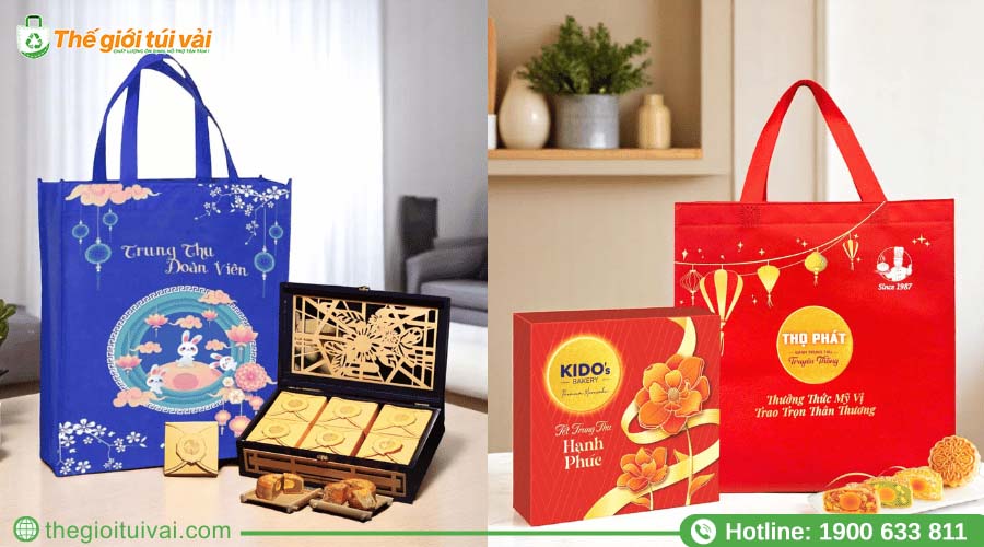 Túi vải đựng hộp bánh trung thu có in logo, họa tiết trung thu