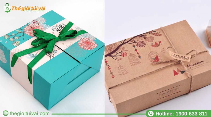 Hộp bánh được gói lại bằng ruy băng hoặc dây thừng decor