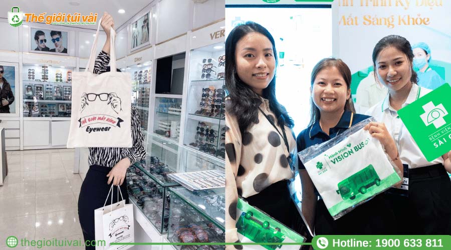 Túi canvas có logo shop mắt kính được sử dụng phổ biến Túi canvas có logo shop mắt kính được sử dụng phổ biến