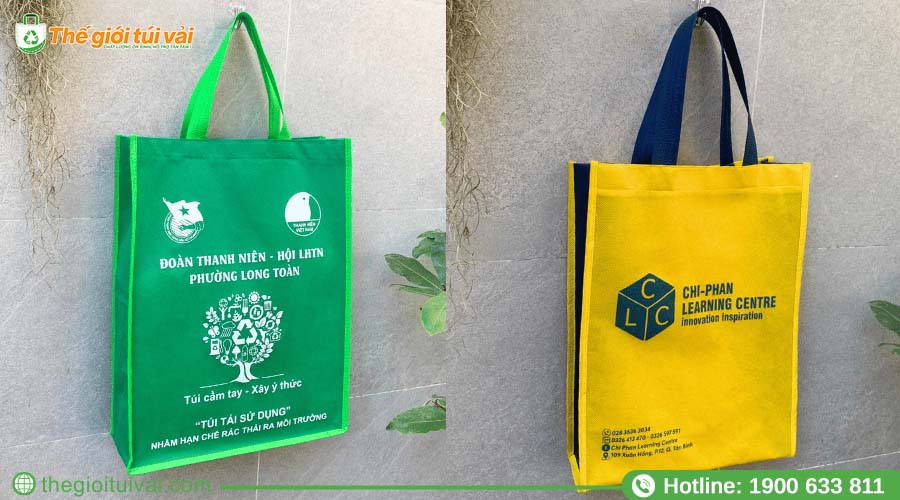 Túi vải không dệt dáng hộp đứng, quai xách may Túi vải không dệt dáng hộp đứng, quai xách may