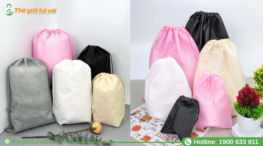 Túi vải không dệt có miệng túi rút lại bằng dây Túi vải không dệt có miệng túi rút lại bằng dây