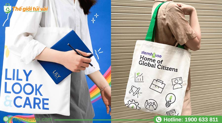 Túi vải bố in logo công ty và khẩu hiệu sự kiện đơn giản, tinh tế Túi vải bố in logo công ty và khẩu hiệu sự kiện đơn giản, tinh tế