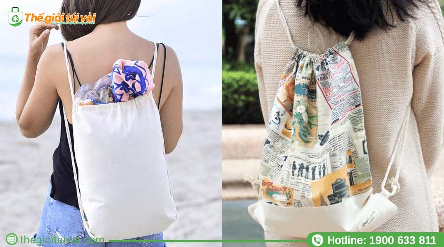 Mẫu balo rút vải bố năng động, cá tính Mẫu balo rút vải bố năng động, cá tính