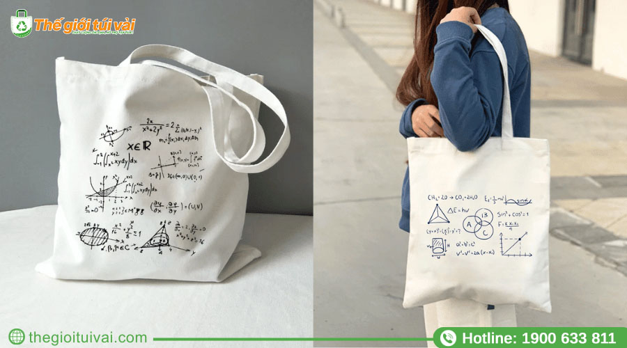 Túi tote trắng in các họa tiết hình học tối giản Túi tote trắng in các họa tiết hình học tối giản