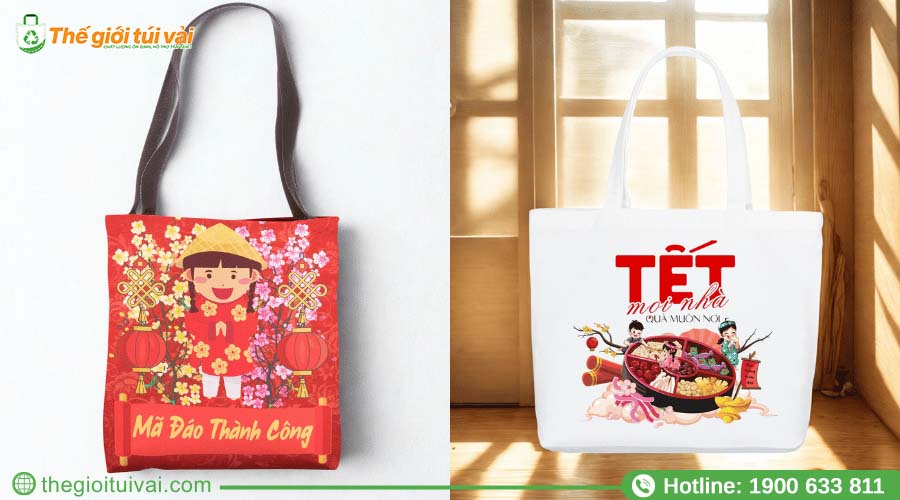 Túi vải bố canvas in dòng slogan ngắn gọn, ý nghĩa về Tết Túi vải bố canvas in dòng slogan ngắn gọn, ý nghĩa về Tết