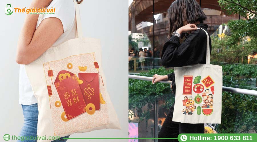 Chiếc túi vải bố canvas được in phủ kín với họa tiết phức tạp Chiếc túi vải bố canvas được in phủ kín với họa tiết phức tạp