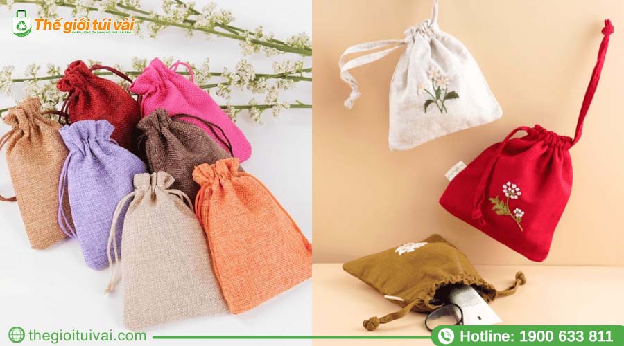 Mẫu túi dây rút vải đay linen thiết kế logo tinh tế Mẫu túi dây rút vải đay linen thiết kế logo tinh tế