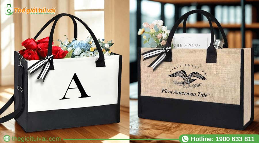 Túi đay linen với chi tiết phối quai da PU Túi đay linen với chi tiết phối quai da PU