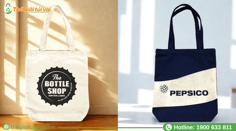 Túi canvas form đứng in logo đen nổi bật Túi canvas form đứng in logo đen nổi bật