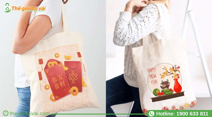Túi vải bố in họa tiết dịp lễ Tết độc đáo