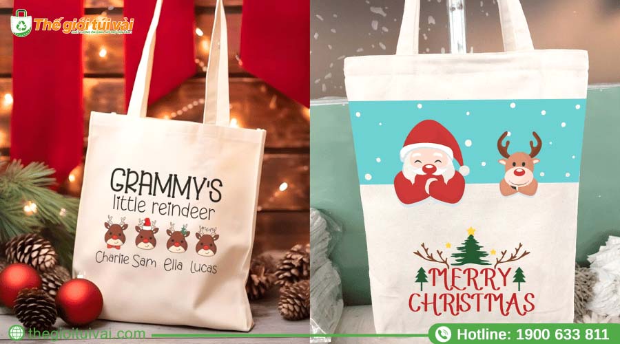 Túi vải bố in các họa tiết liên quan đến Giáng Sinh Túi vải bố in các họa tiết liên quan đến Giáng Sinh