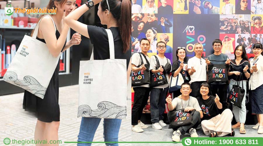 Nhóm bạn trẻ Gen Z mang túi tote canvas khi đi dạo phố Nhóm bạn trẻ Gen Z mang túi tote canvas khi đi dạo phố