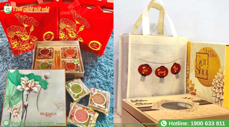 Túi vải đựng hộp 4 bánh trung thu truyền thống Túi vải đựng hộp 4 bánh trung thu truyền thống