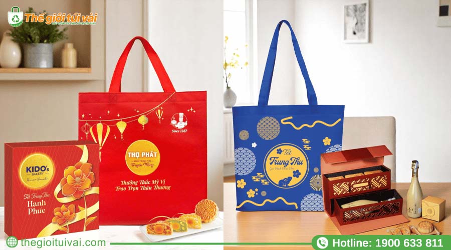 Túi vải không dệt đựng hộp 6 bánh trung thu Túi vải không dệt đựng hộp 6 bánh trung thu