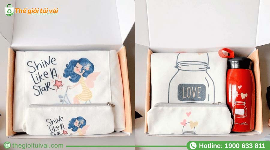 Bộ giftset gồm bóp canvas, túi vải bố, bình nước Bộ giftset gồm bóp canvas, túi vải bố, bình nước