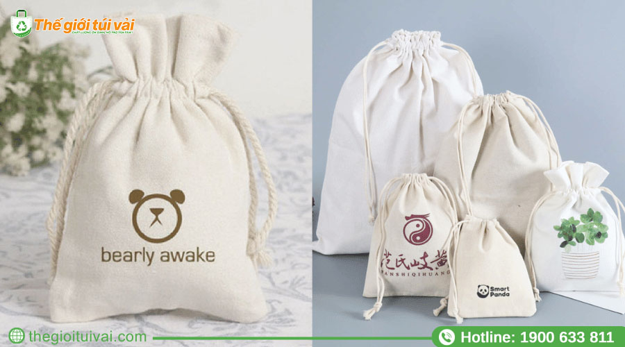 Bộ sản phẩm quà tặng gói trong túi vải bố rút dây Bộ sản phẩm quà tặng gói trong túi vải bố rút dây