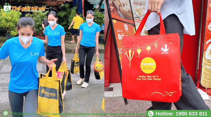 Người nhận tận dụng túi vải như món quà Người nhận tận dụng túi vải như món quà