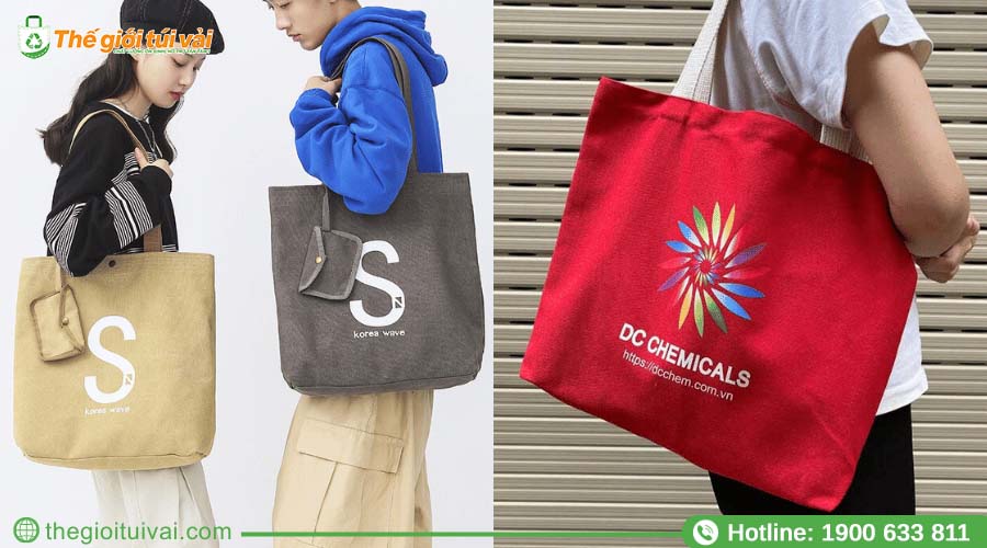 Bộ túi canvas đồng bộ logo và màu sắc dùng cho chuỗi cửa hàng Bộ túi canvas đồng bộ logo và màu sắc dùng cho chuỗi cửa hàng