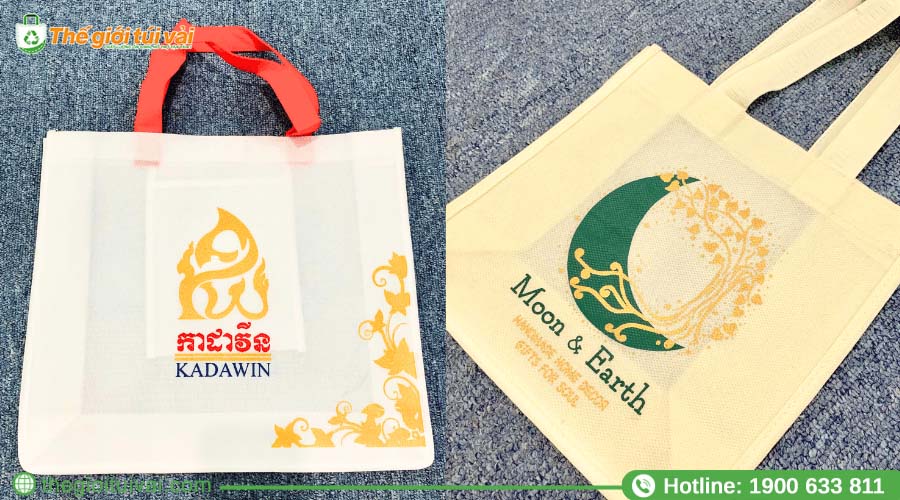 Túi vải in logo thông tin ép nhũ vàng đẹp mắt Túi vải in logo thông tin ép nhũ vàng đẹp mắt