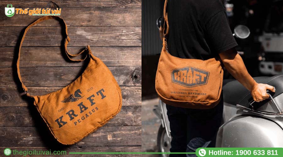 Túi xách vải bố nam phối da màu nâu đậm, form cứng, lịch thiệp Túi xách vải bố nam phối da màu nâu đậm, form cứng, lịch thiệp