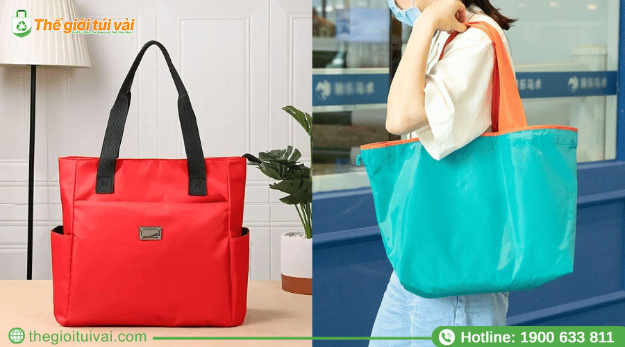 Mẫu túi vải dù dáng vuông, phối tay xách chắc chắn Mẫu túi vải dù dáng vuông, phối tay xách chắc chắn